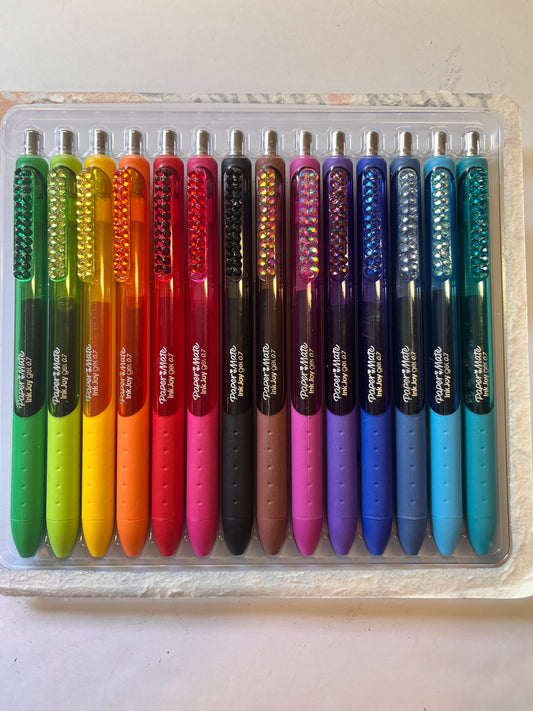 Unique 14 color gel pen set decorated with rhinestones