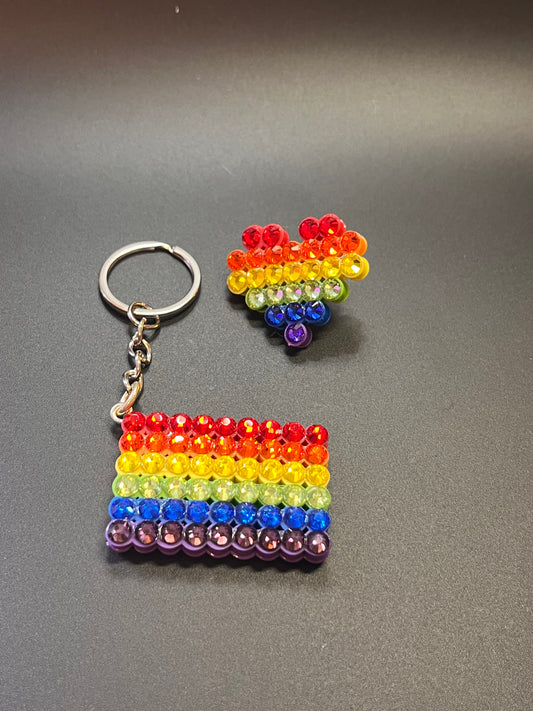 Rainbow pin & keychain set