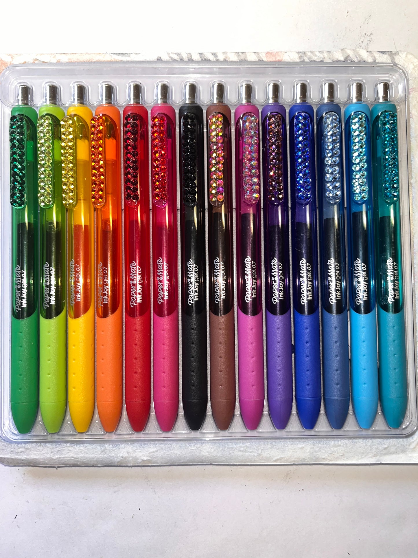 Unique 14 color gel pen set decorated with rhinestones