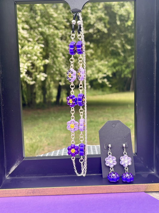 Flower Eyeglass Chains or Lanyard Purple Duo